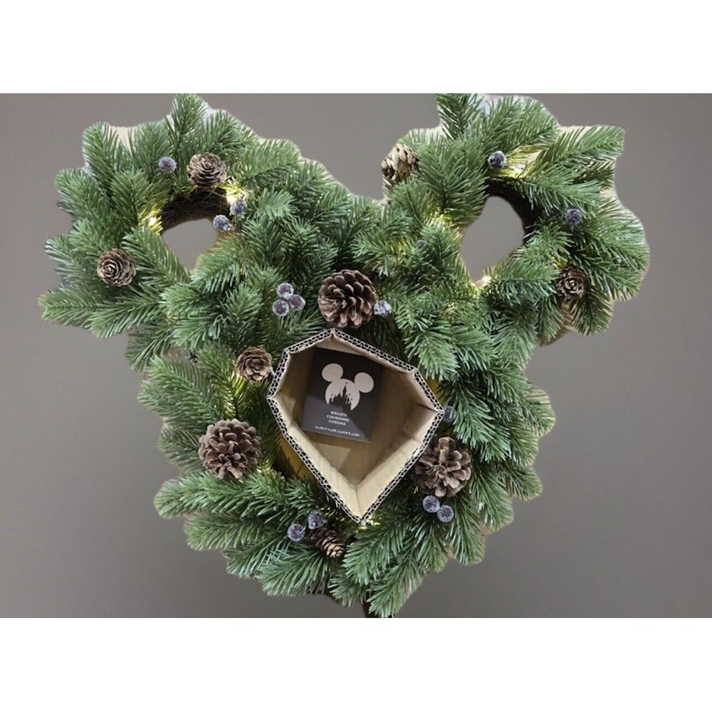 2024 Disney Parks Holiday Wreath Mickey Light Up Pine Cones Christmas 17x18 New